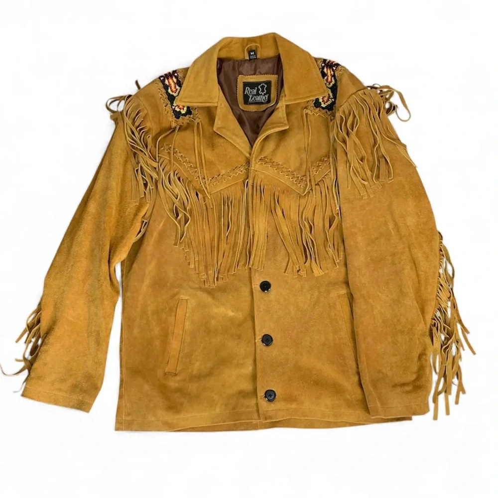 Vintage real leather western Native American coat size medium